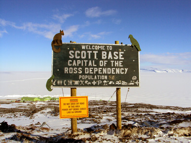 Welcome to Scott Base sign (Nov 2011)