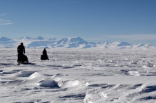Travelling over sastrugi, with Royal Society Range in background (Nov 2011)